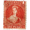 #1 New Zealand 1864-1867 Full Face Queen 1d Carmine-Vermillion, Used Faults on sale