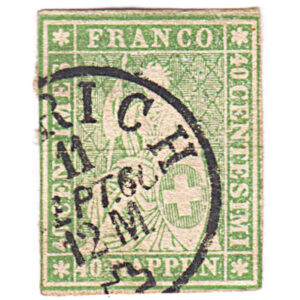 Switzerland 1854 40r Green Used SG 51 stamps on sale.
