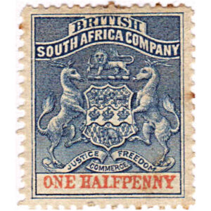 British South Africa Company 1892 Definitives 1/2d Blue and Vermillion Mint SG 18 stamps on sale