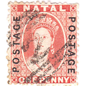 Natal 1870-1873 1d Bright Red Queen Victoria Used Vertical "POSTAGE" Overprint SG 60 stamps on sale