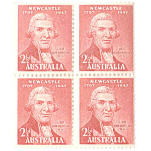 Australia 1947 Centenary of Newcastle 2 1/2d John Shortland Mint Block of 4 SG 219 stamps on sale
